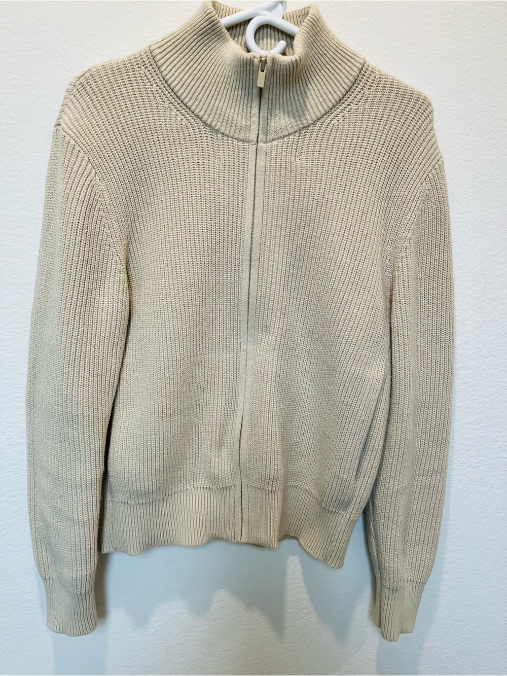 Uniqlo Unisex Cream Zip Up Mock Neck Sweater